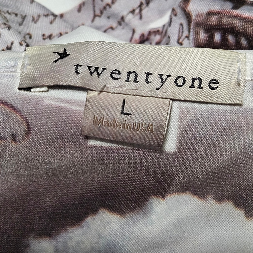 TwentyOne Vintage Y2K Cinched Paris Graphic‎ Mini Dress Grey White L - Picture 3 of 9
